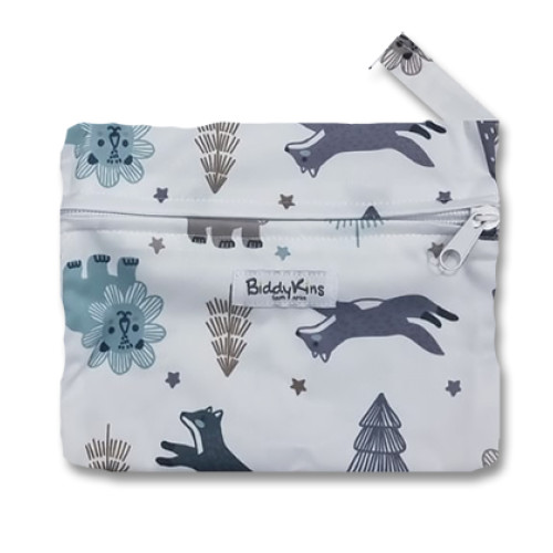 WS030 Grey Aqua Lions Ellies Foxes Small Wet Bag