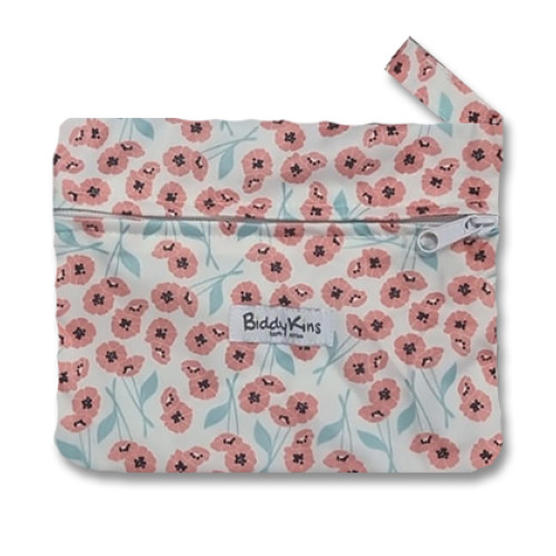 WS031 Pink Pansies Aqua Leaves Small Wet Bag