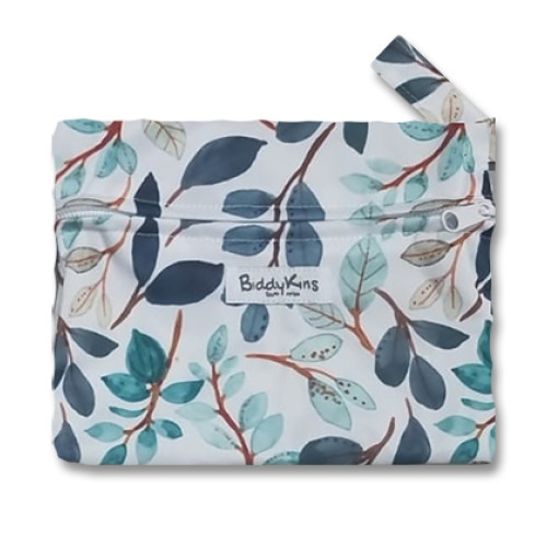 WS029 White Aqua Navy Leaves Small Wet Bag